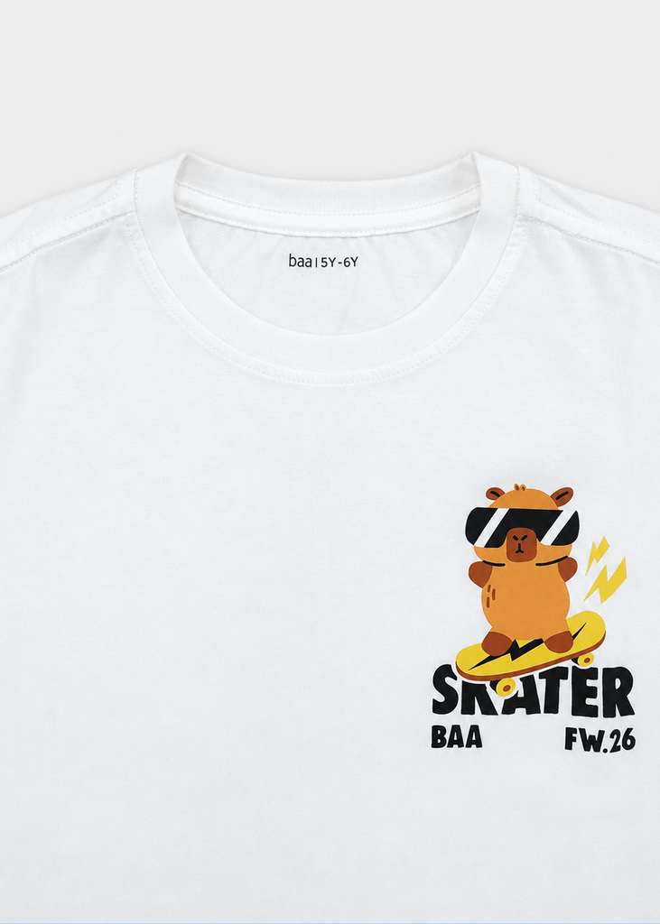 Áo Thun Form Rộng Bé Trai Trắng Capybara Skater