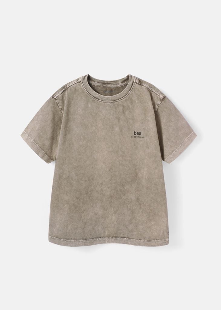 Áo Thun Form Rộng Bé Trai Wash Nâu Nhạt 02