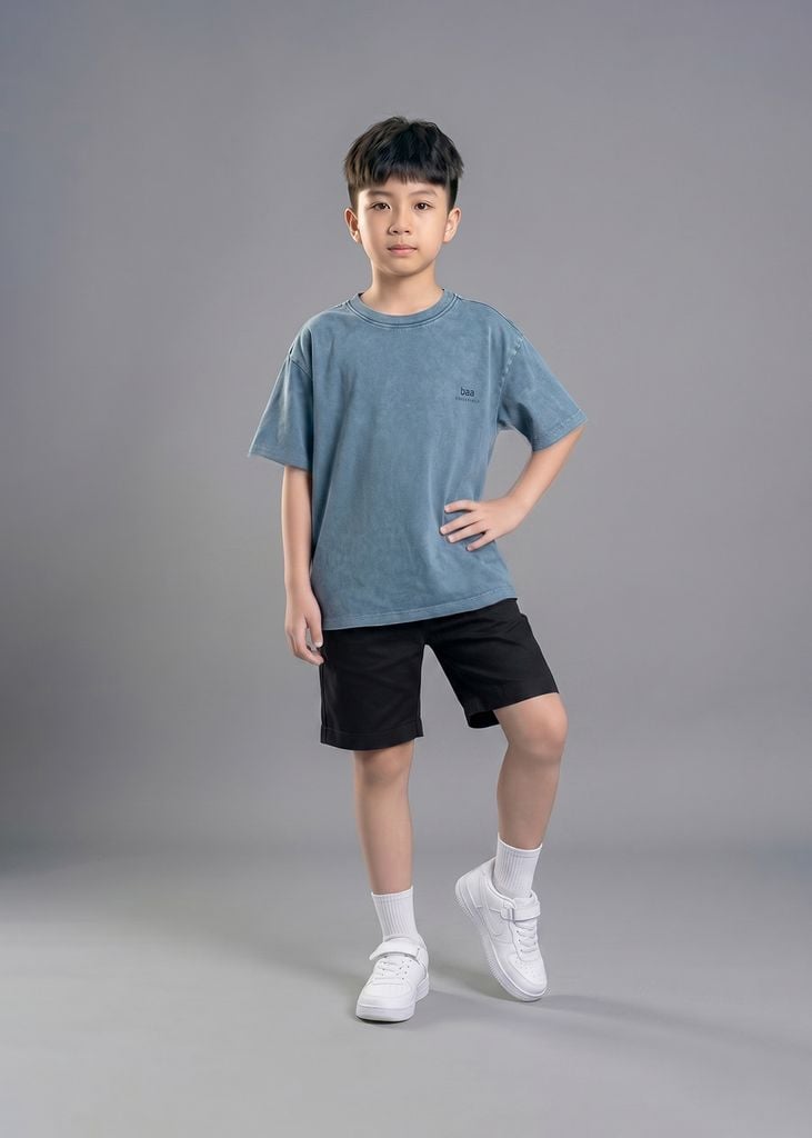 Áo Thun Form Rộng Bé Trai Wash Xanh Biển 02