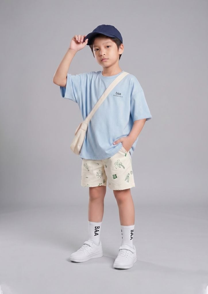 Áo Thun Form Rộng Bé Trai Wash Xanh Nhạt
