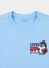 Áo Thun Form Rộng Bé Trai Xanh Nhạt Chim Cánh Cụt Level Up