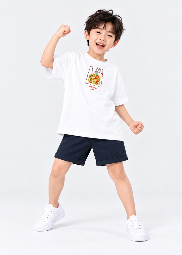 Áo Thun Form Rộng Cho Bé Cotton Mát Cool Jade Bánh Tráng Trộn