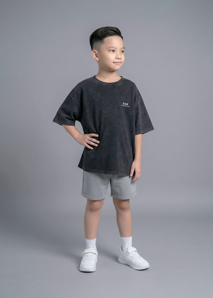 Áo Thun Form Rộng Cho Bé Wash Đen