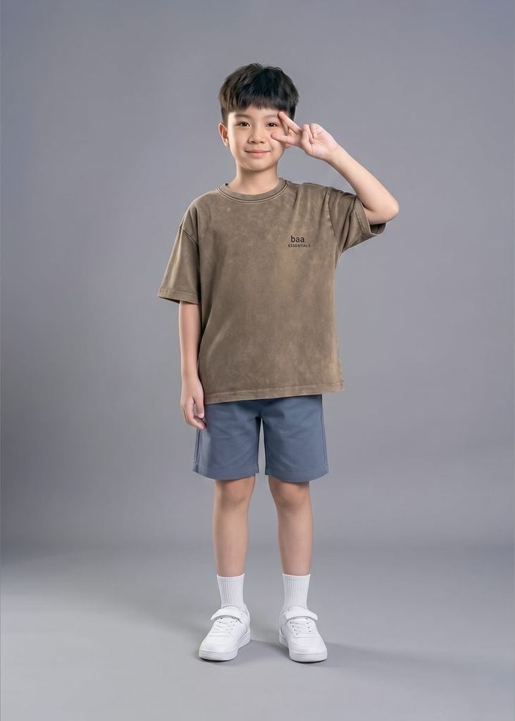 Áo Thun Form Rộng Cho Bé Wash Nâu Nhạt