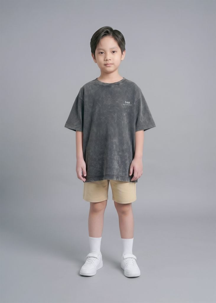 Áo Thun Form Rộng Cho Bé Wash Xám Khói