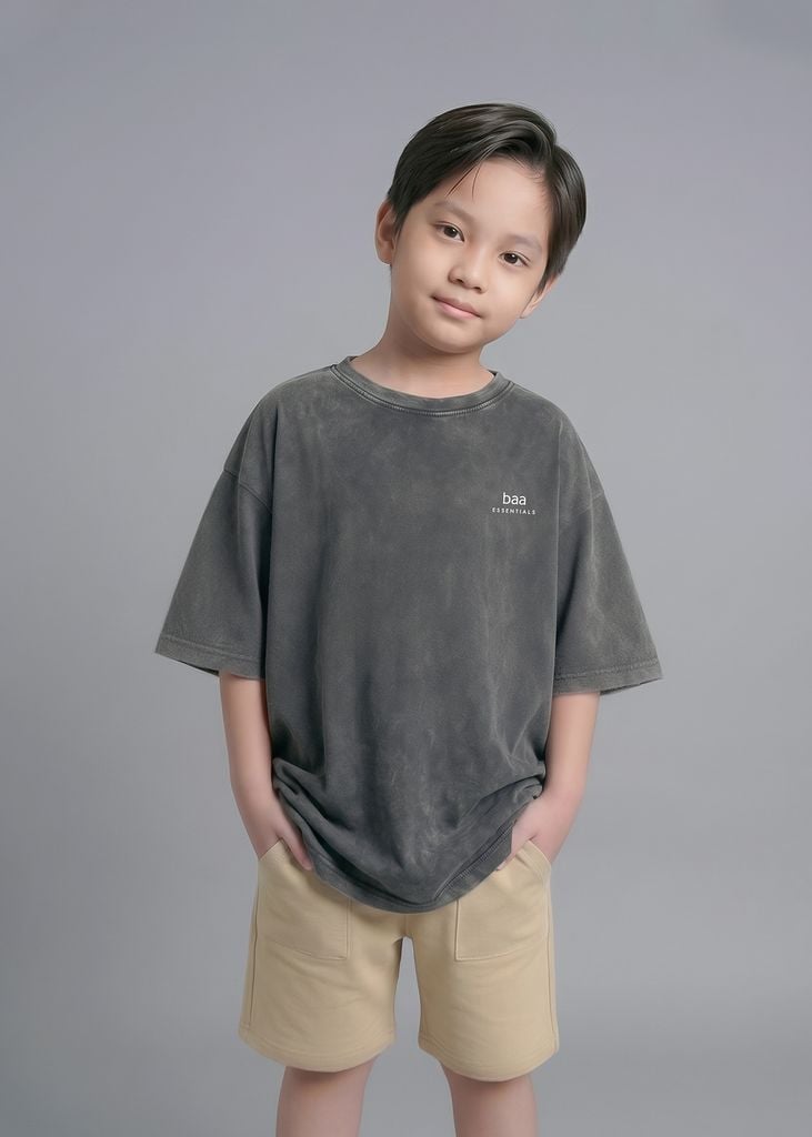 Áo Thun Form Rộng Cho Bé Wash Xám Khói