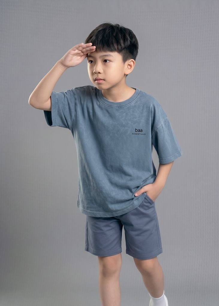 Áo Thun Form Rộng Cho Bé Wash Xanh Biển