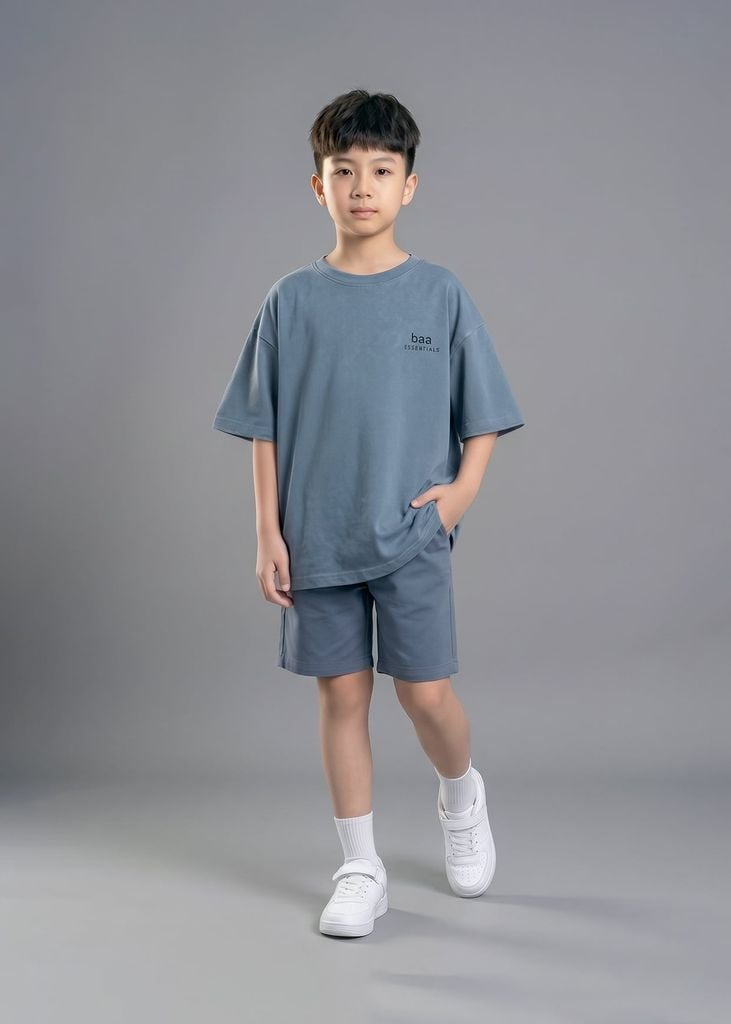 Áo Thun Form Rộng Cho Bé Wash Xanh Biển