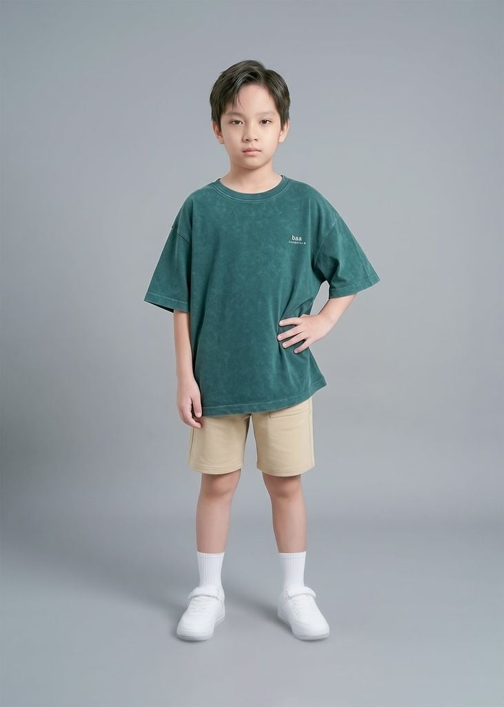 Áo Thun Form Rộng Cho Bé Wash Xanh Lá