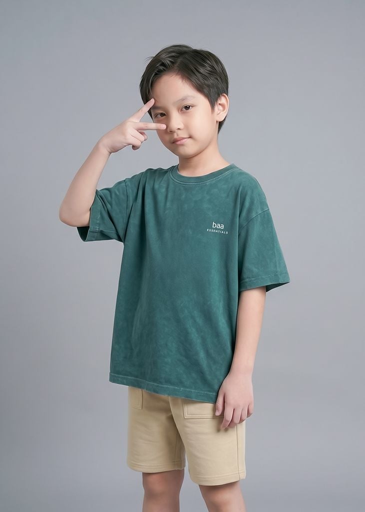 Áo Thun Form Rộng Cho Bé Wash Xanh Lá