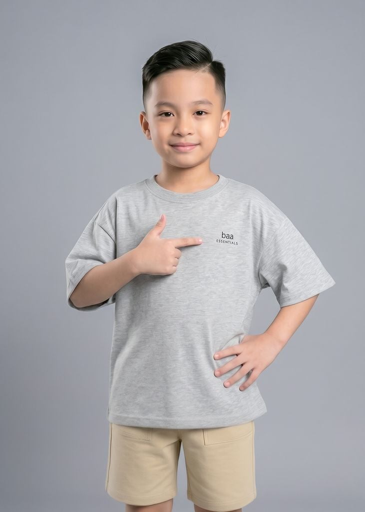 Áo Thun Form Rộng Cho Bé Xám Melange