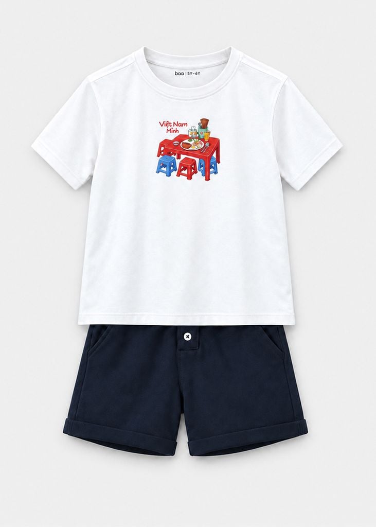 Bộ Áo Thun Form Rộng Cotton Mát Cool Jade Phối Quần Da Cá (Cơm Tấm + Navy)