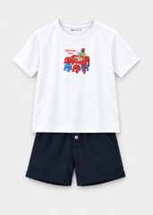 Bộ Áo Thun Form Rộng Cotton Mát Cool Jade Phối Quần Da Cá (Cơm Tấm + Navy)