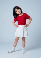 Áo Thun Gân Ngắn Tay Bé Gái Đỏ Nơ