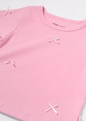 Áo Thun Gân Ngắn Tay Bé Gái Hồng Nơ