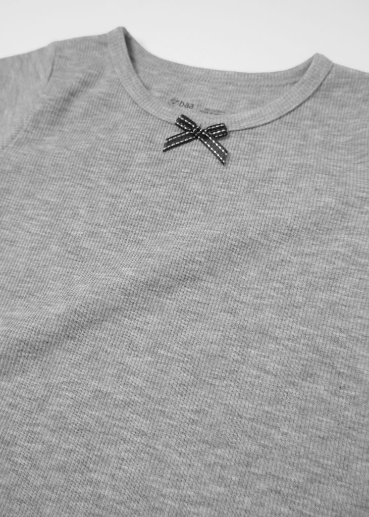Áo Thun Gân Ngắn Tay Bé Gái Xám Melange