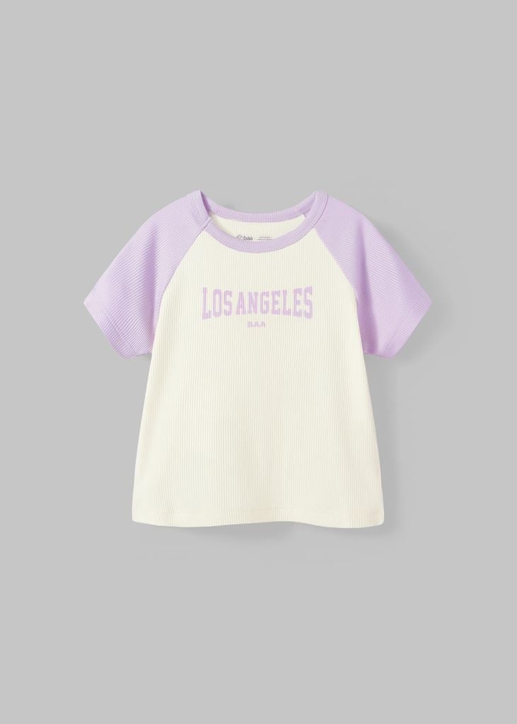 Áo Thun Gân Raglan Bé Gái Kem Phối Tím Los Angeles