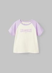 Áo Thun Gân Raglan Bé Gái Kem Phối Tím Los Angeles