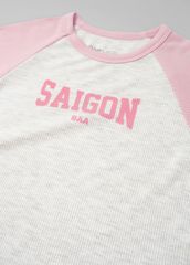 Áo Thun Gân Raglan Bé Gái Xám Melange Phối Hồng Saigon