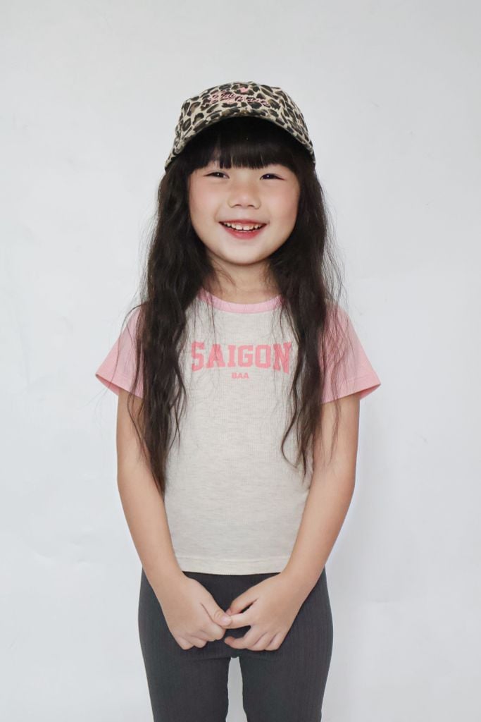 Áo Thun Gân Raglan Bé Gái Xám Melange Phối Hồng Saigon
