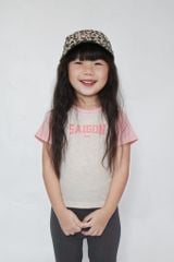 Áo Thun Gân Raglan Bé Gái Xám Melange Phối Hồng Saigon