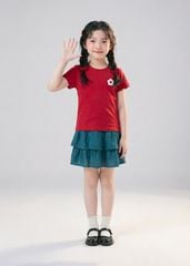 Áo Thun Ngắn Tay Bé Gái Đỏ Thêu Xù Hoa Xinh