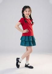 Áo Thun Ngắn Tay Bé Gái Đỏ Thêu Xù Hoa Xinh