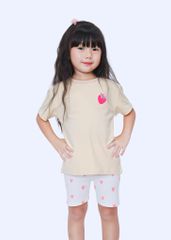 Áo Thun Ngắn Tay Bé Gái Kem Thêu Quả Dâu