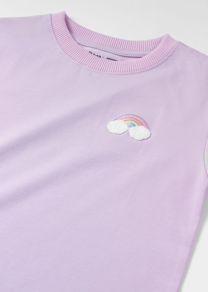 Áo Thun Ngắn Tay Bé Gái Tím Thêu Cầu Vồng