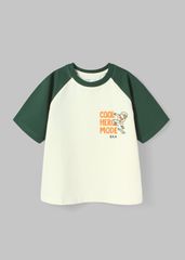 Áo Thun Raglan Form Rộng Bé Trai Kem Phối Xanh Cool Hero Mode