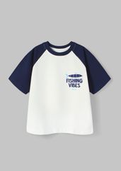 Áo Thun Raglan Form Rộng Bé Trai Trắng Phối Navy Fishing Vibes