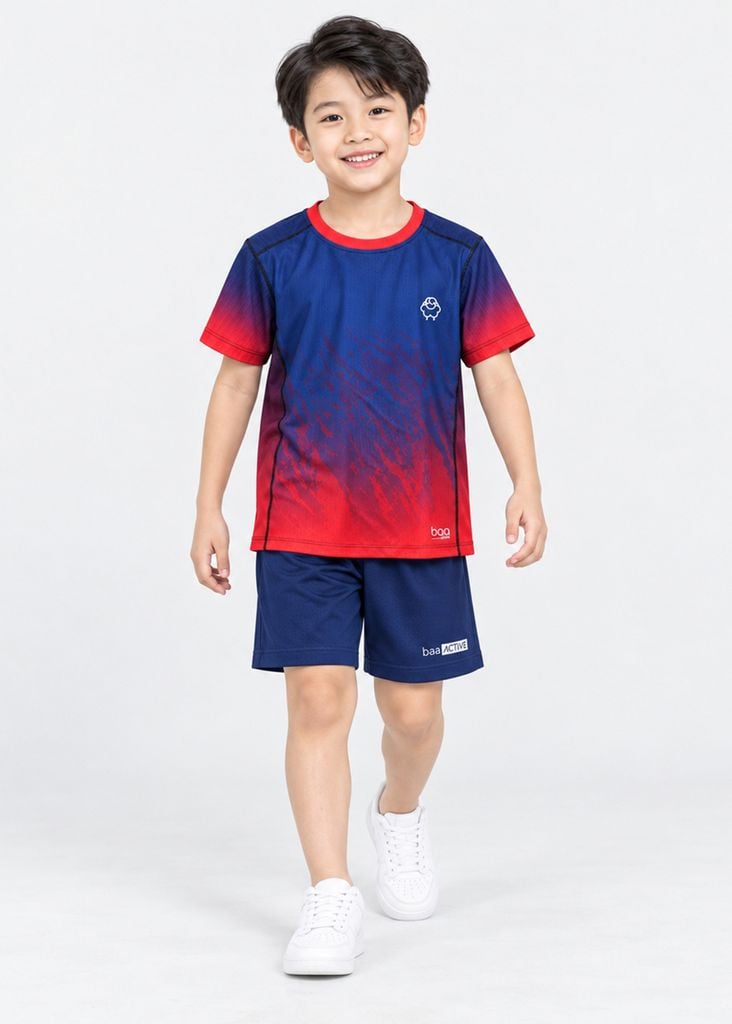 Áo Thun Thể Thao Cho Bé Siêu Nhẹ Ultra Light Navy Đỏ Ombre Marble 02