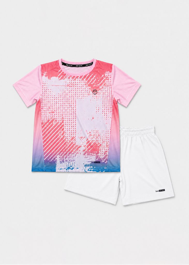 Set Thể Thao Cho Bé Siêu Nhẹ Ultra Light Họa Tiết Dot Splash (Hồng + Trắng 04 Form Ngắn)