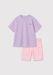 Bộ Áo Thun Form Rộng Và Quần Biker Bé Gái (Tím Nhạt 02 + Hồng Pastel)