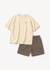 Bộ Áo Thun Form Rộng Và Quần Short Da Cá Bé Trai (Be + Nâu)