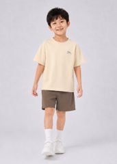 Bộ Áo Thun Form Rộng Và Quần Short Da Cá Bé Trai (Be + Nâu)