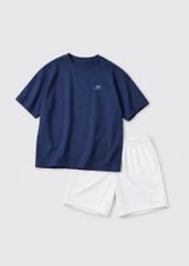 Bộ Áo Thun Form Rộng Và Quần Short Da Cá Bé Trai (Navy 03 + Trắng Kem)