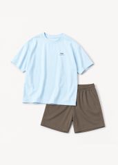 Bộ Áo Thun Form Rộng Và Quần Short Da Cá Bé Trai (Xanh Nhạt + Nâu)