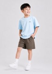 Bộ Áo Thun Form Rộng Và Quần Short Da Cá Bé Trai (Xanh Nhạt + Nâu)
