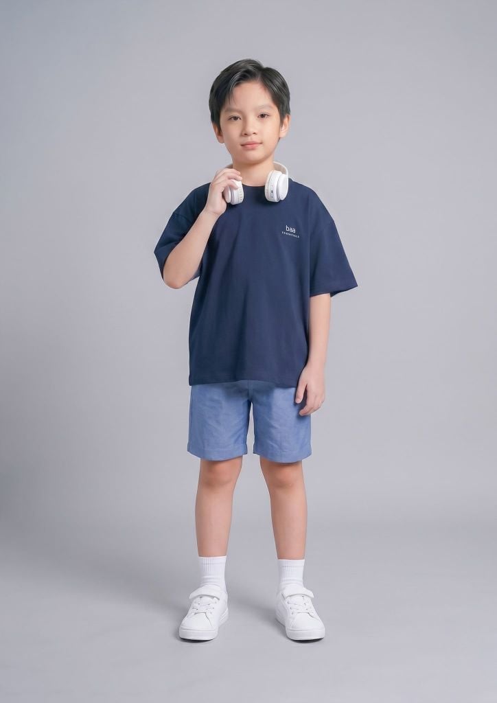 Bộ Áo Thun Form Rộng Và Quần Short Khakis Bé Trai (Navy + Xanh)