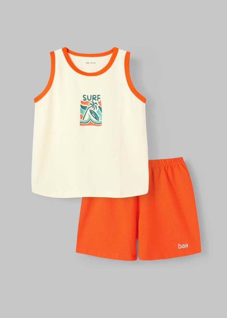 Bộ Thun Ba Lỗ Bé Trai Kem Phối Cam Surfing