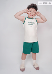 Bộ Thun Ba Lỗ Bé Trai Kem Phối Xanh Lá Summer Is Here