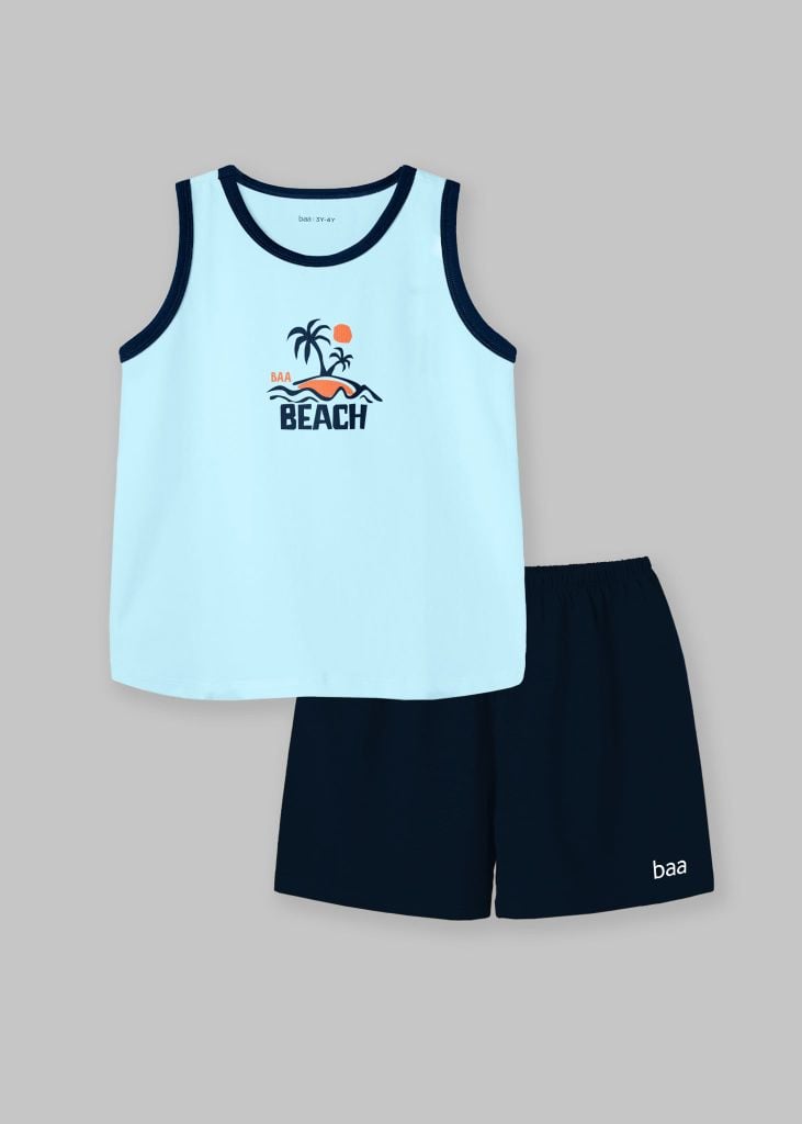Bộ Thun Ba Lỗ Bé Trai Xanh Biển Phối Navy