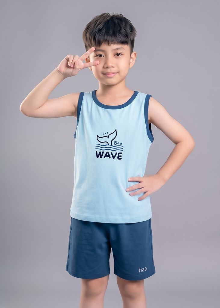 Bộ Thun Ba Lỗ Bé Trai Xanh Phối Navy Cá Mập