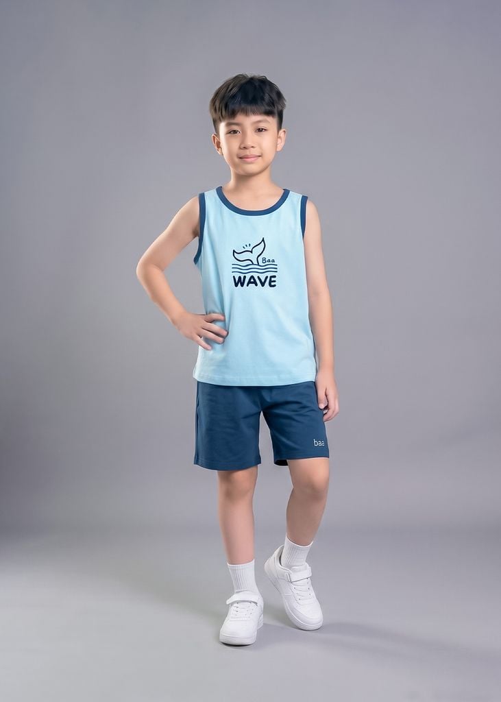 Bộ Thun Ba Lỗ Bé Trai Xanh Phối Navy Cá Mập
