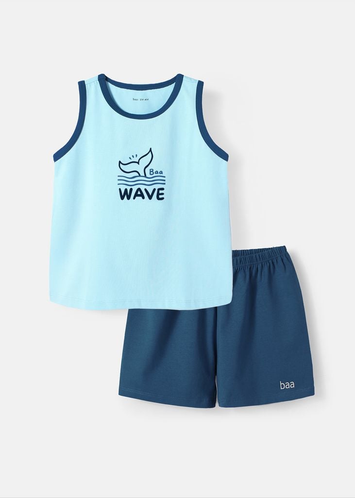Bộ Thun Ba Lỗ Bé Trai Xanh Phối Navy Cá Mập