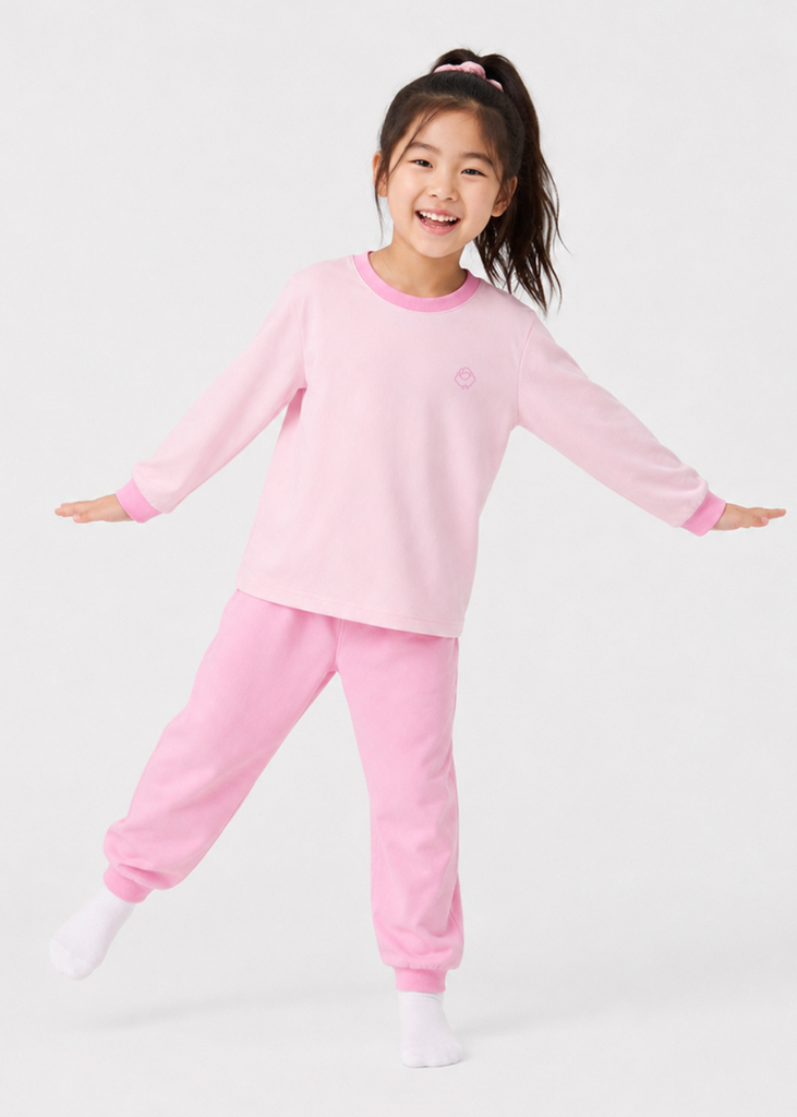 Bộ Thun Dài Bé Gái Hồng Pastel Phối