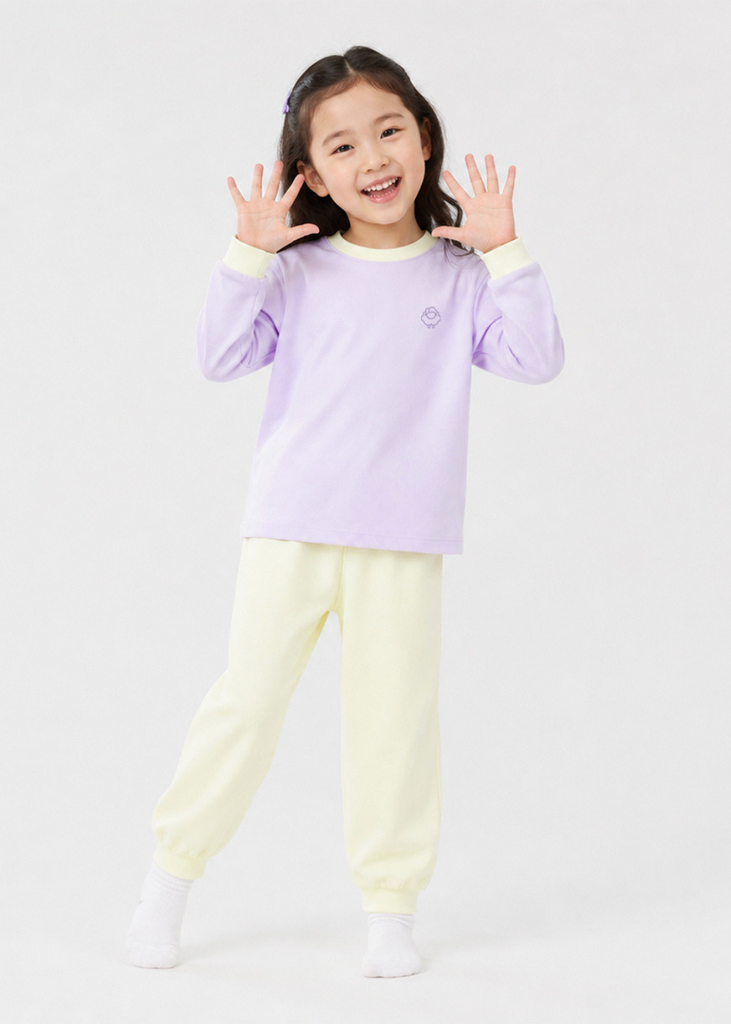 Bộ Thun Dài Bé Gái Tím Pastel Phối Kem