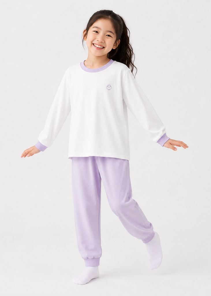 Bộ Thun Dài Bé Gái Trắng Phối Tím Pastel