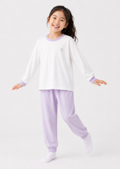 Bộ Thun Dài Bé Gái Trắng Phối Tím Pastel